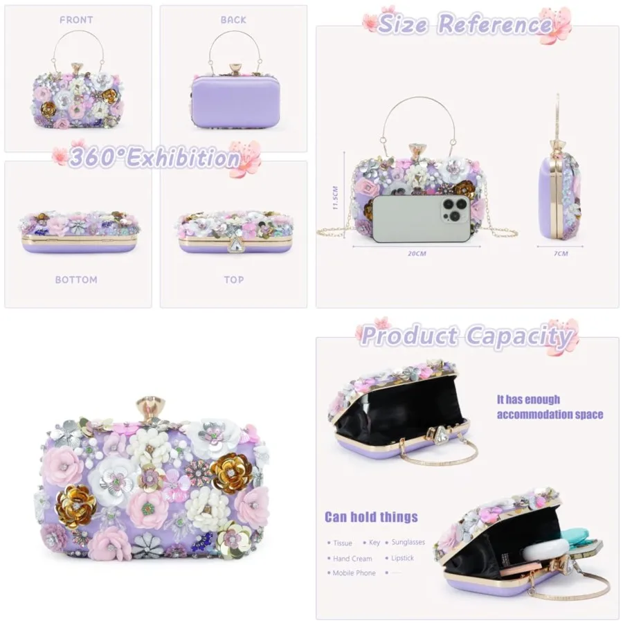 

Women Clutches Flower Evening Handbag Chain Strap Shoulder Bag