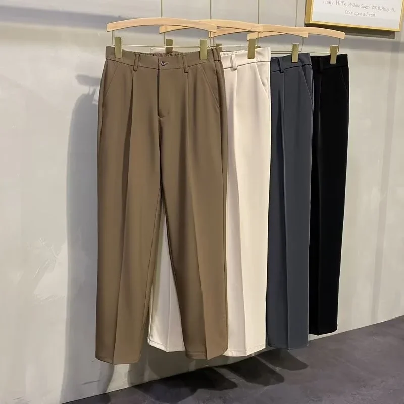 Plus Big Size Draped Trousers for Men Brown Man Suits Pants Fluid Korean Style Clothes Anti-wrinkle Chinese Homme Spring Fabric