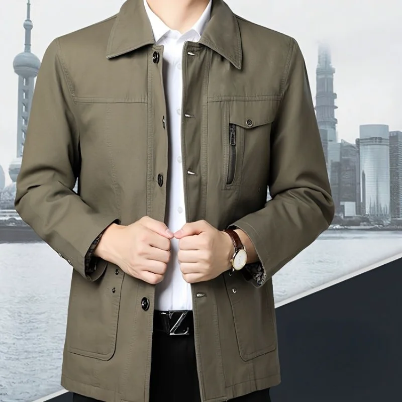 

Spring Autumn Clothing for Men Business Jacket 's Casual Turn Down Collar Coats Middle-aged Jackets s Outwear Q473