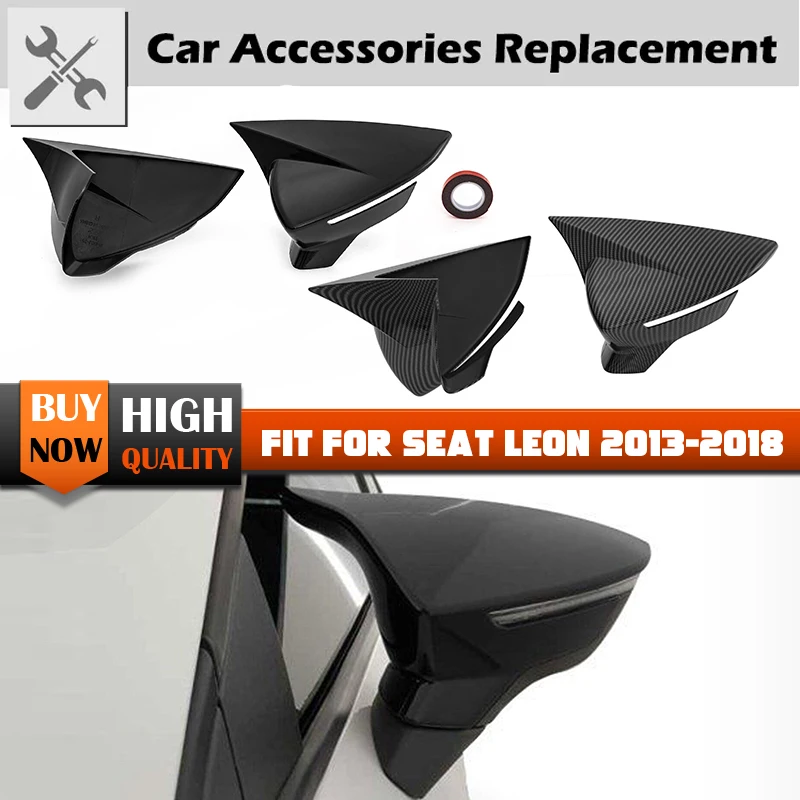 Car Wing Mirror Cover Caps For Seat Leon MK3 MK3.5 5F ST FR Cupra 2013-2018 Rearview Mirror Case Gloss Black Carbon Fiber Look