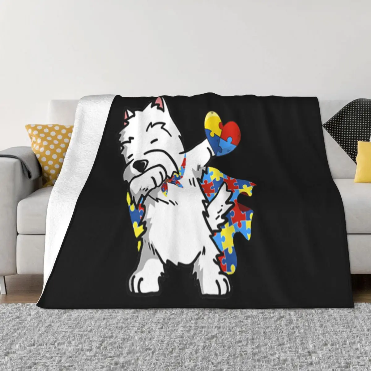 Cute Dabbing Westie Dog Autism Awareness Gifts Steampunk Farmhouse Chinese Style Anime Winter Throw Blanket