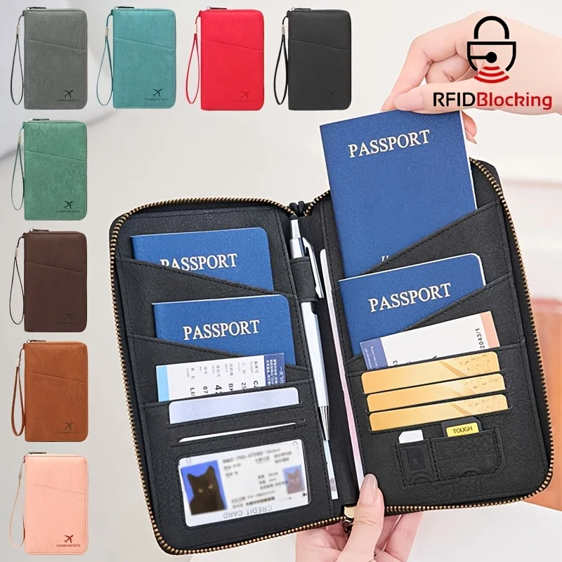 Rfid Shielded Multi Function Passport Holder Vertical Card Wallet Travel Organizer For Cash Cards Id Document Daily Outdoor Use