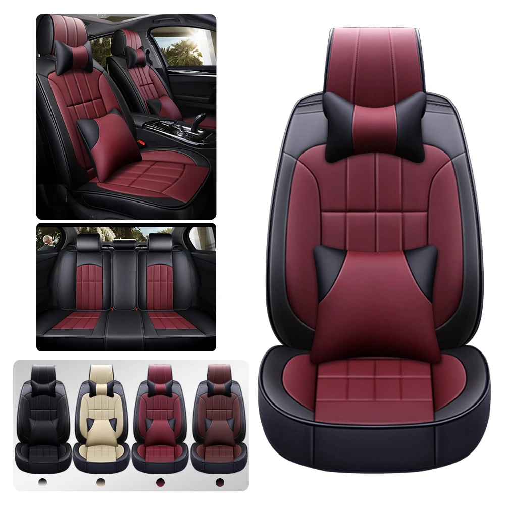 5 Sets Of Luxurious Red Universal Seat Covers, Including Standard Waterproof Headrests And Lumbar Pillows