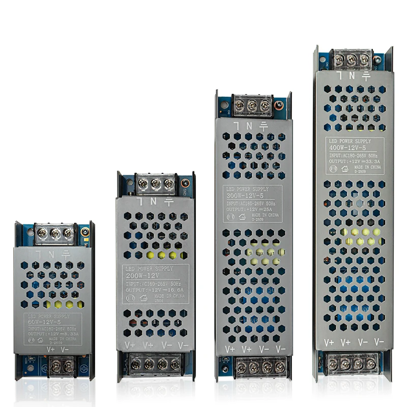 

New Slim 60W DC 12V 24v AC220-240V Light Emitting Diode Driver Switching Power Transformer 60W100W150W200W300W400W