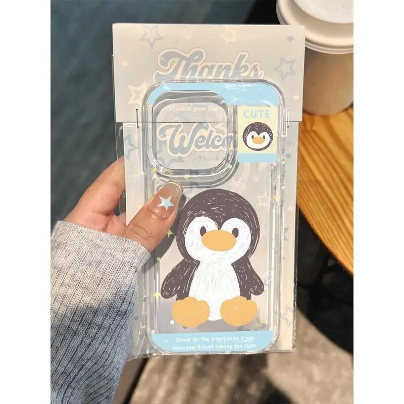 SEIRASSIM cartoon penguin phone case for iphone 16 pro max 15 plus 14 13 11 12 silicone back cover for iphone xr xs x 7 8 se2020