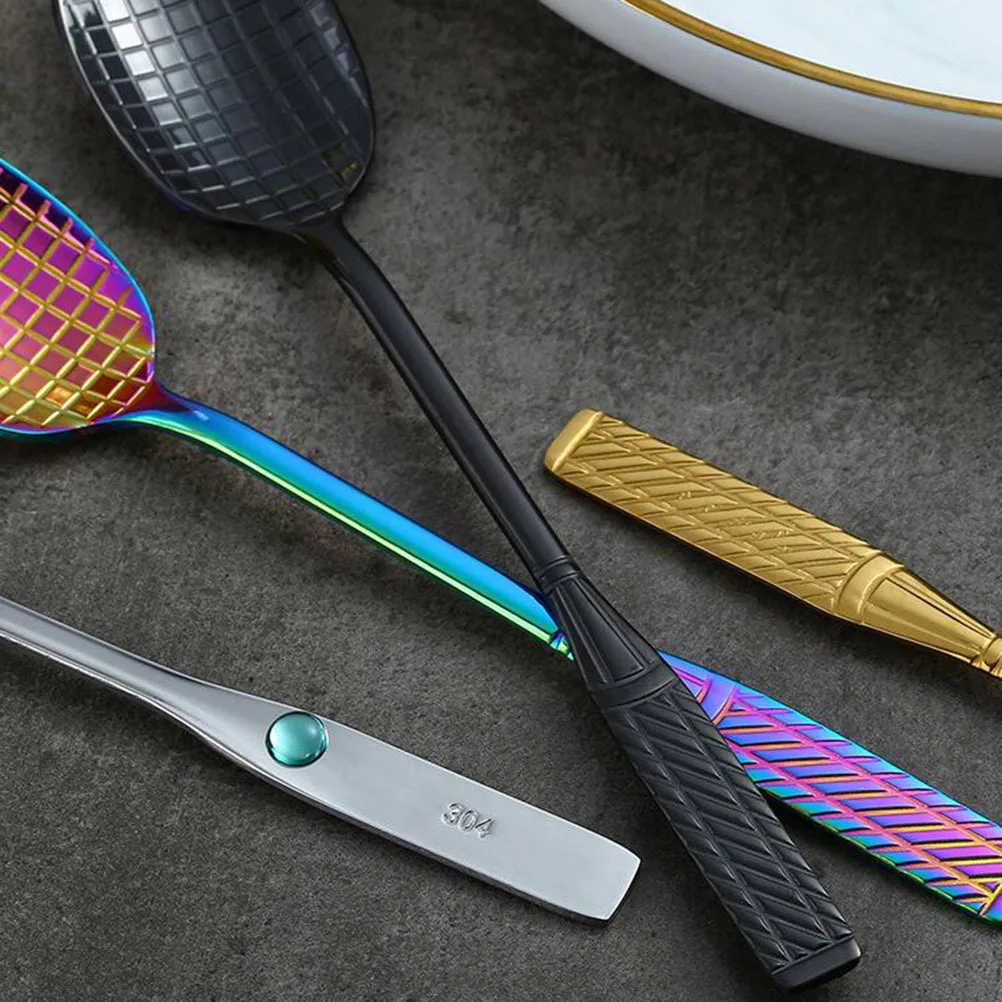 

3Pcs Stainless Steel Coffee Spoons Tennis Racket Shape Stylish Creative Ice Cream Dessert Spoon Set for Home Dining