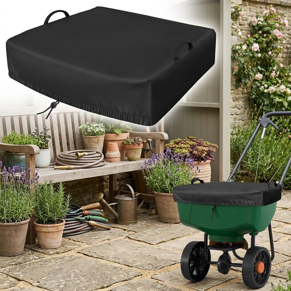 Broadcast Spreader Rain Cover 600D Oxford Cloth Waterproof Fertilizer Spreader Cover For Lawn Broadcast Spreader Black 66x66x5cm