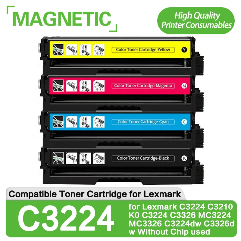 Cartuchos de tóner compatibles C3224 C3210K0 sin Chip usados para Lexmark C3224 C3210K0 C3224 C3326 MC3224 MC3326 C3224dw C3326dw