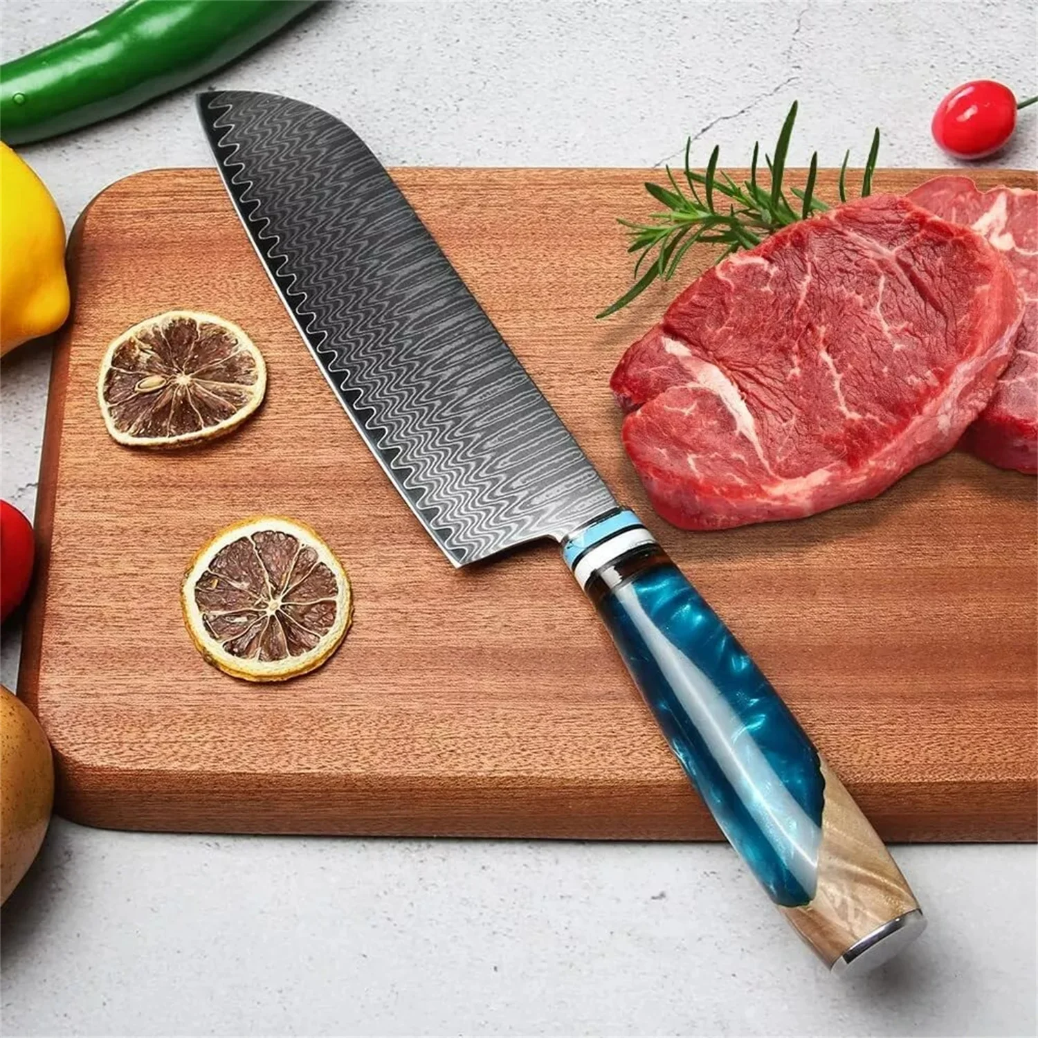 Coltello Santoku Coltello Damasco Vg-10 Lama affilata in acciaio Coltelli da cucina professionali giapponesi Coltelli da cucina e accessori da 7,0 pollici