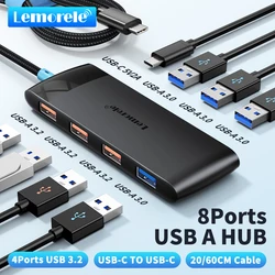 Lemorele 컴퓨터 사무실 액세서리용 허브 어댑터, 8 포트 허브, USB C 10Gbps 허브, USB C타입-USB 3.2 세대 데이터, 3 포트, TC110