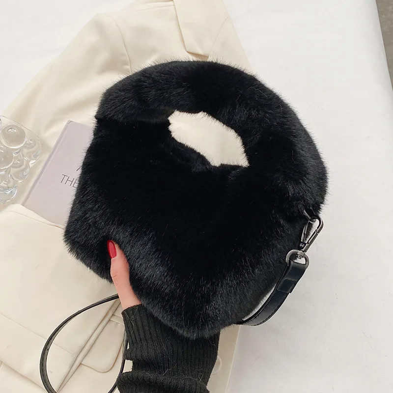 Fur Women\'s Small Hand Bag Luxury Warm Plush Crossbody Bags For Women Fashion Furry Short Handle Clutch Cute Ladies Shoulder Bag