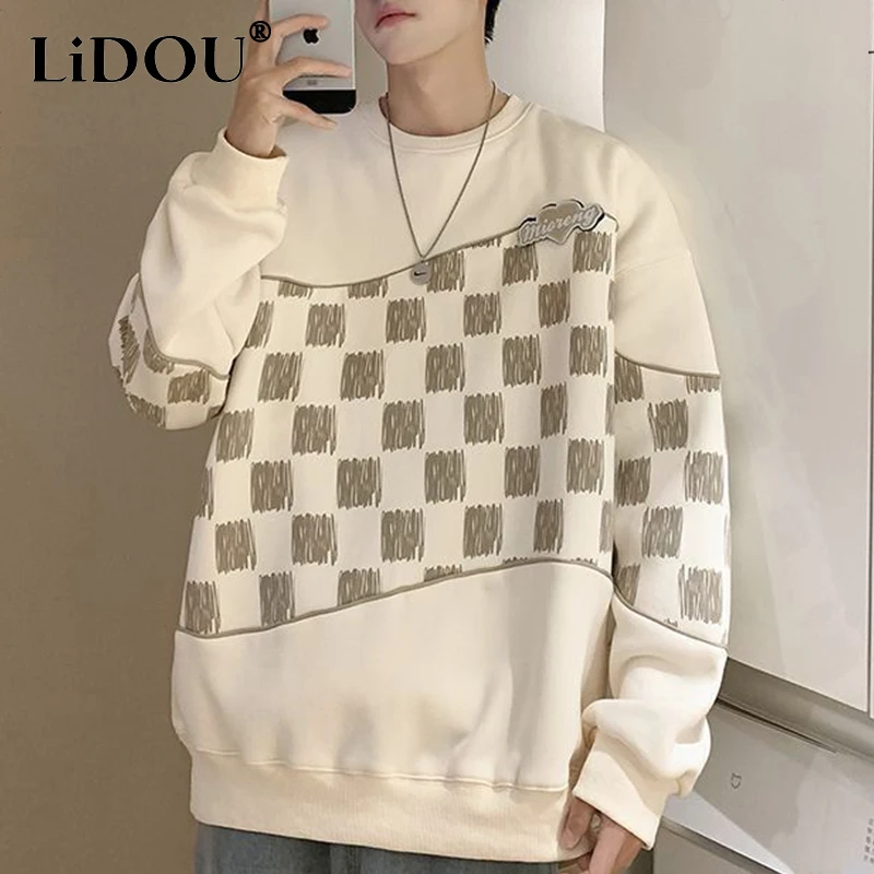 

Autumn Fashion Hip Hop Chessboard Plaid Oversize Sweatshirts Men High Street Harajuku Pullvoer Casual Loose Tops Ropa De Hombre