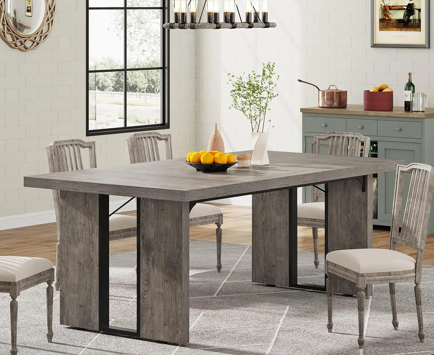 71" Large Dining Table for 6 to 8 People, Rustic Farmhouse Style Dinner Table, Rectangular Dining Table for Kitchen