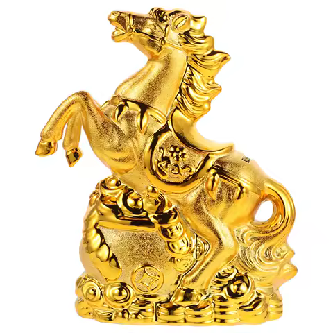 Ceramic Zodiac Horse Money Bank Gold Finish Animal Coin Holder for Home Desk Decor Chinese New Year Gift Idea Money Box