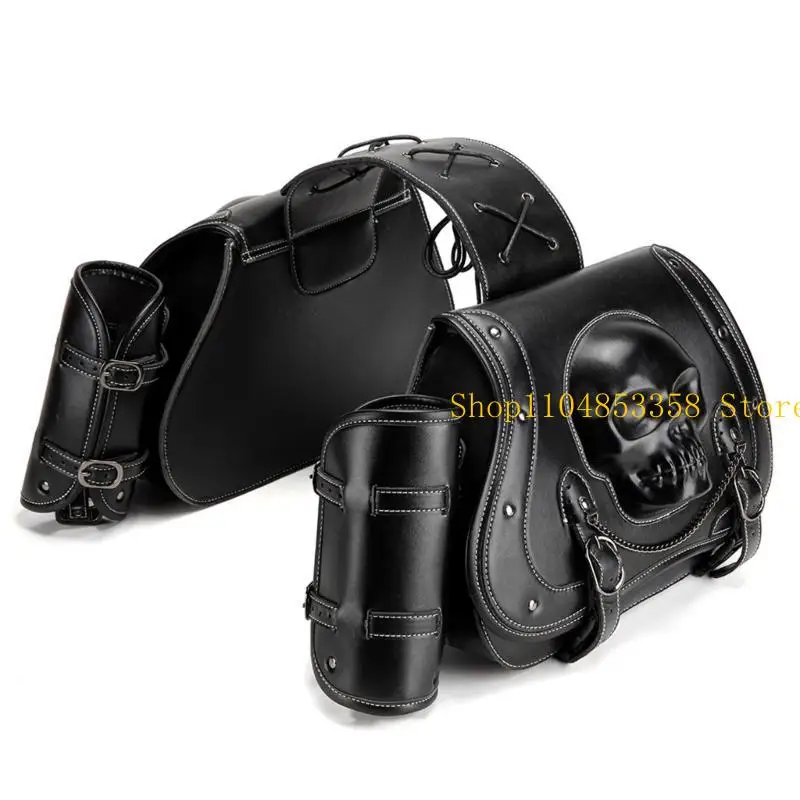 

PU Leather Motorcycle Saddlebags with Skull Designs Waterproof Side Bag Universal Motorcycle Bag for Various Bike Model