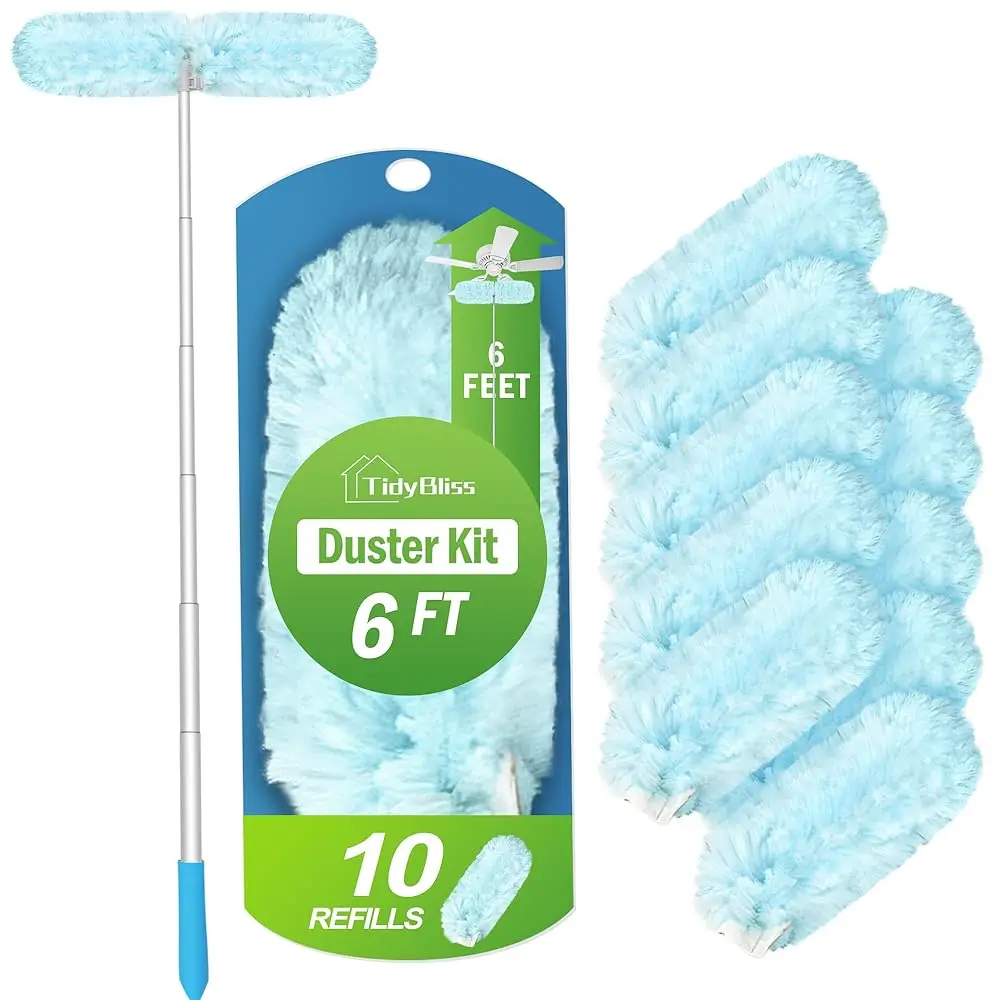 

6 ft Extendable Dusters for Cleaning Compatible with Swiffer, Super Long Handle Dusting Wand Kit with 10 Refills, 360 Degree