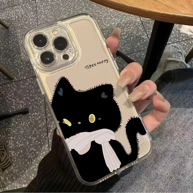 Cartoon Black White Cat Couple Phone Case For Samsung Galaxy A17 A16 A15 A35 A55 A37 A57 S25 S26 Ultra S23 S22 Plus S24FE Cover