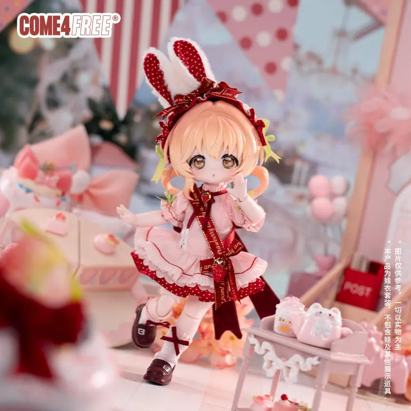 New Come4free Bjd Clothes For Bonnie Bunny Strawberry Bunny Red Polka Dot Pink Lolita Dress Outfit Set Only Clothes No Doll view 4