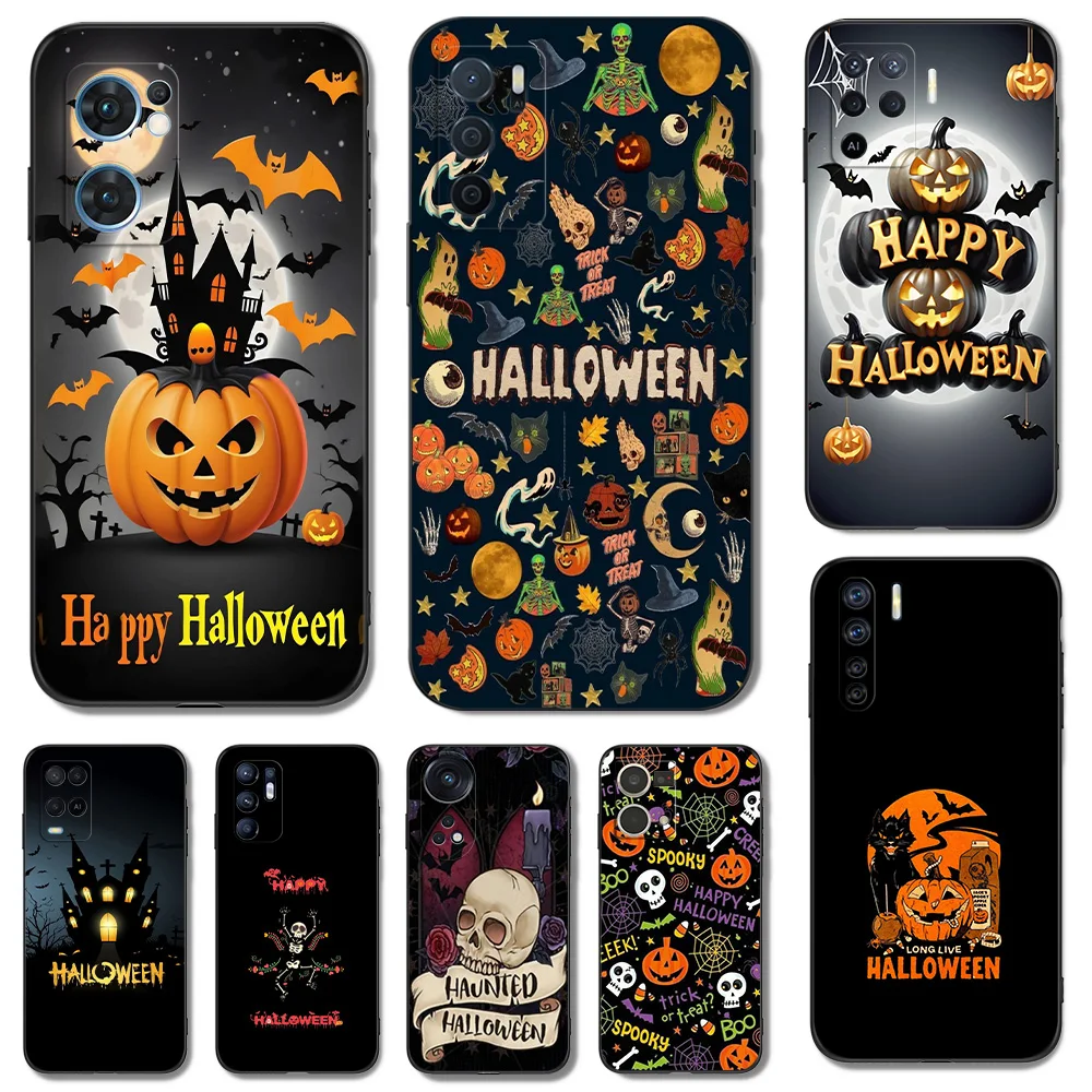 Black Tpu Case For OPPO Reno 7 7Z 8 Lite 4G 5G PRO F11 F17 F15 F19 F19S F21 Happy Halloween