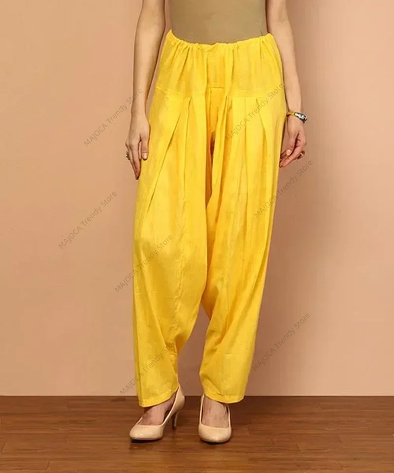 الربيع الصيف المرأة الهندية البنجابية سراويلي حريمي القطن فضفاض صالح خفيفة الوزن مطوي بنطلون باكستاني الهند الملابس #3