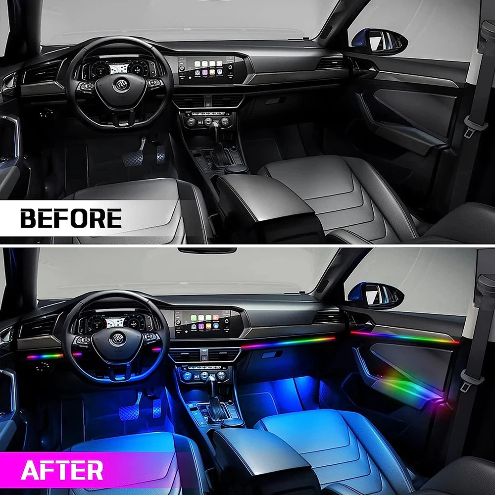 18w1 Neonowe oświetlenie otoczenia wnętrza samochodu APP DIY Sterowanie Akrylowa taśma świetlna Przewodnik światłowodowy RGB Automatyczna dekoracja Lampa atmosferyczna