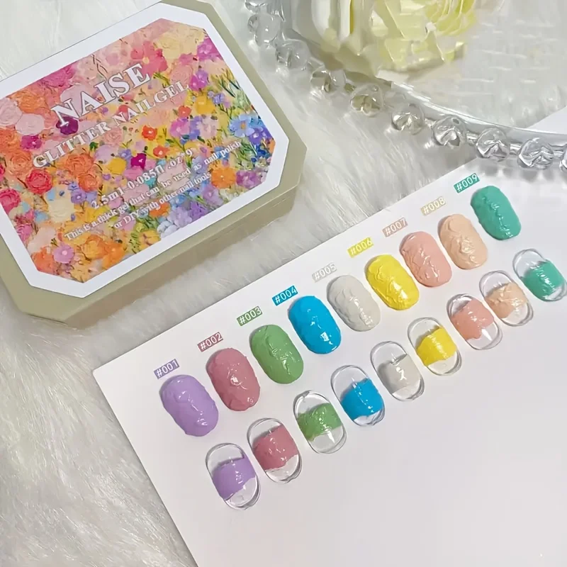 9색, 9칸 네일 폴리쉬 - 마카롱 유화 크림 스타일 - 무광 마감 - 3D 네일 아트 - 번짐 방지 두꺼운 젤 폴리쉬 - Ge