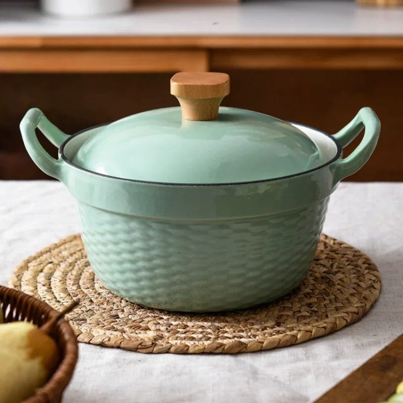 

Enamel Cast Iron Pot Goose Yellow Raised Ear Stew Pot Micro Pressure Water Locking Home Soup Pot Multi-functional Fish Cake Pot