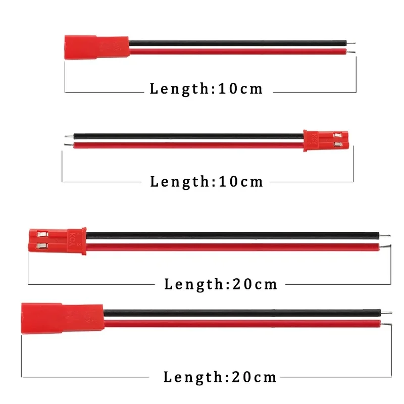 2/5/10Pairs Red JST 2 Pin Plug Male Female Wire Cable Connector 10cm 20cm For RC Battery Toys LED Light
