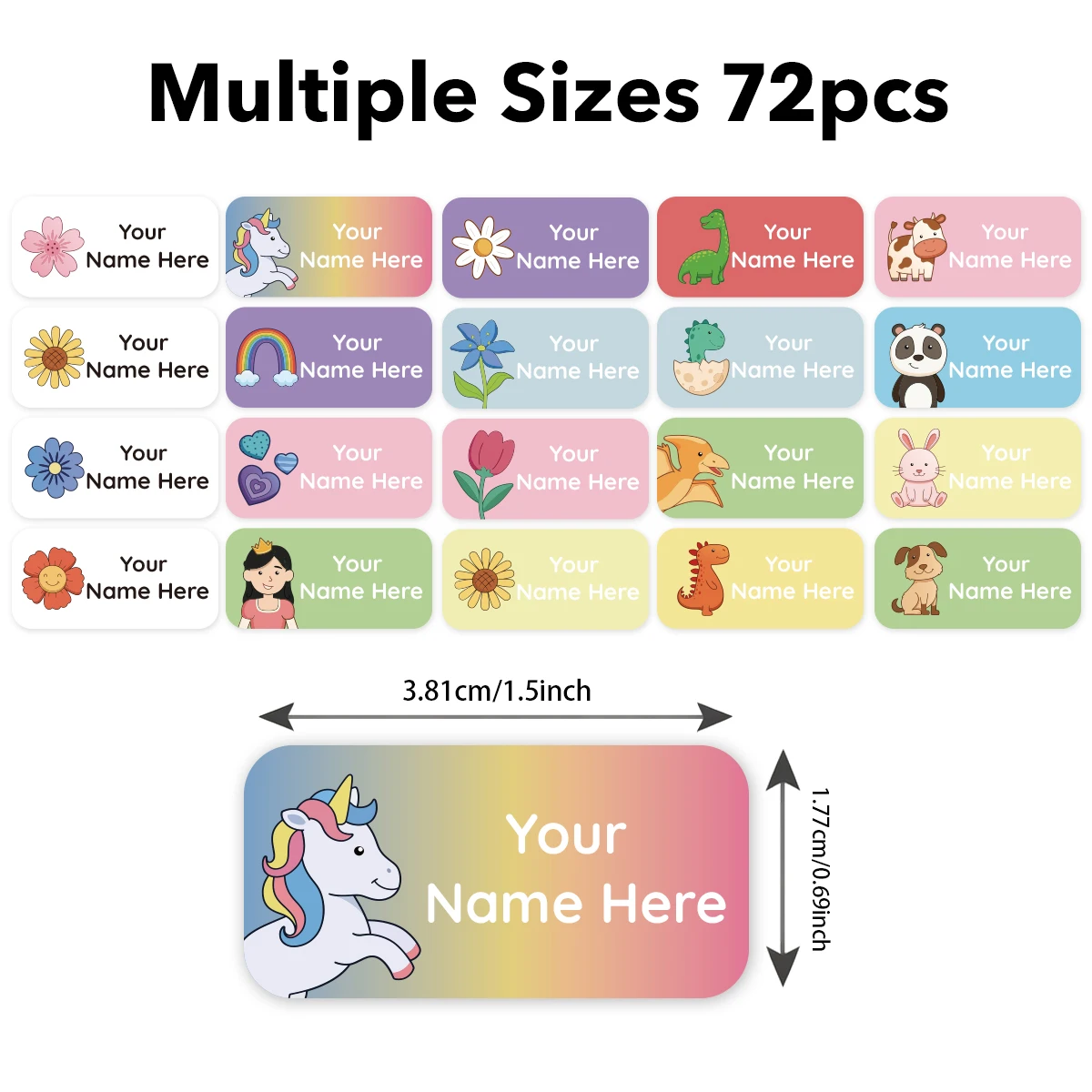 72PCS Name Labels Waterproof Stickers for Clothes Fabric Bottles Lunch Box Personalized Custom Name Tags