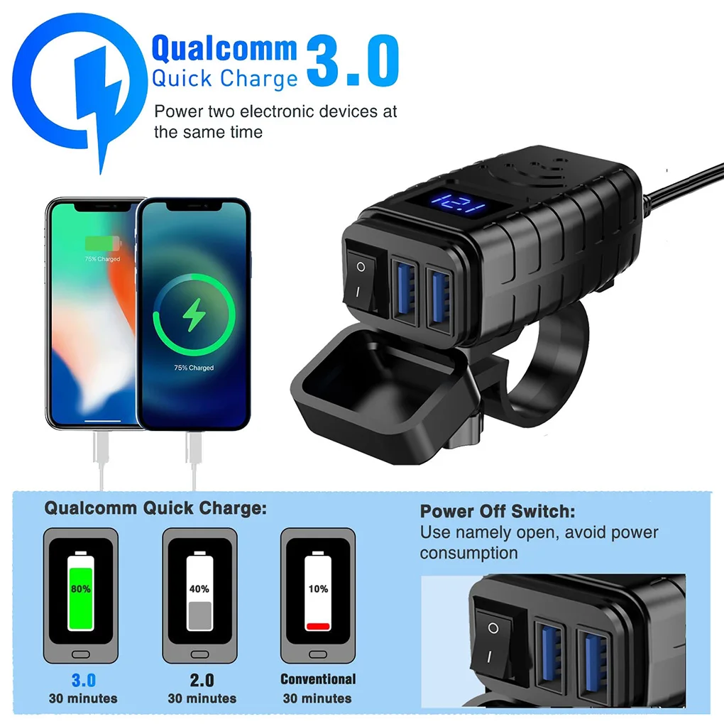 Stylish Motorcycle Charger Ensuring High Performance With Large Display Motorcycle Usb Fast Charger
