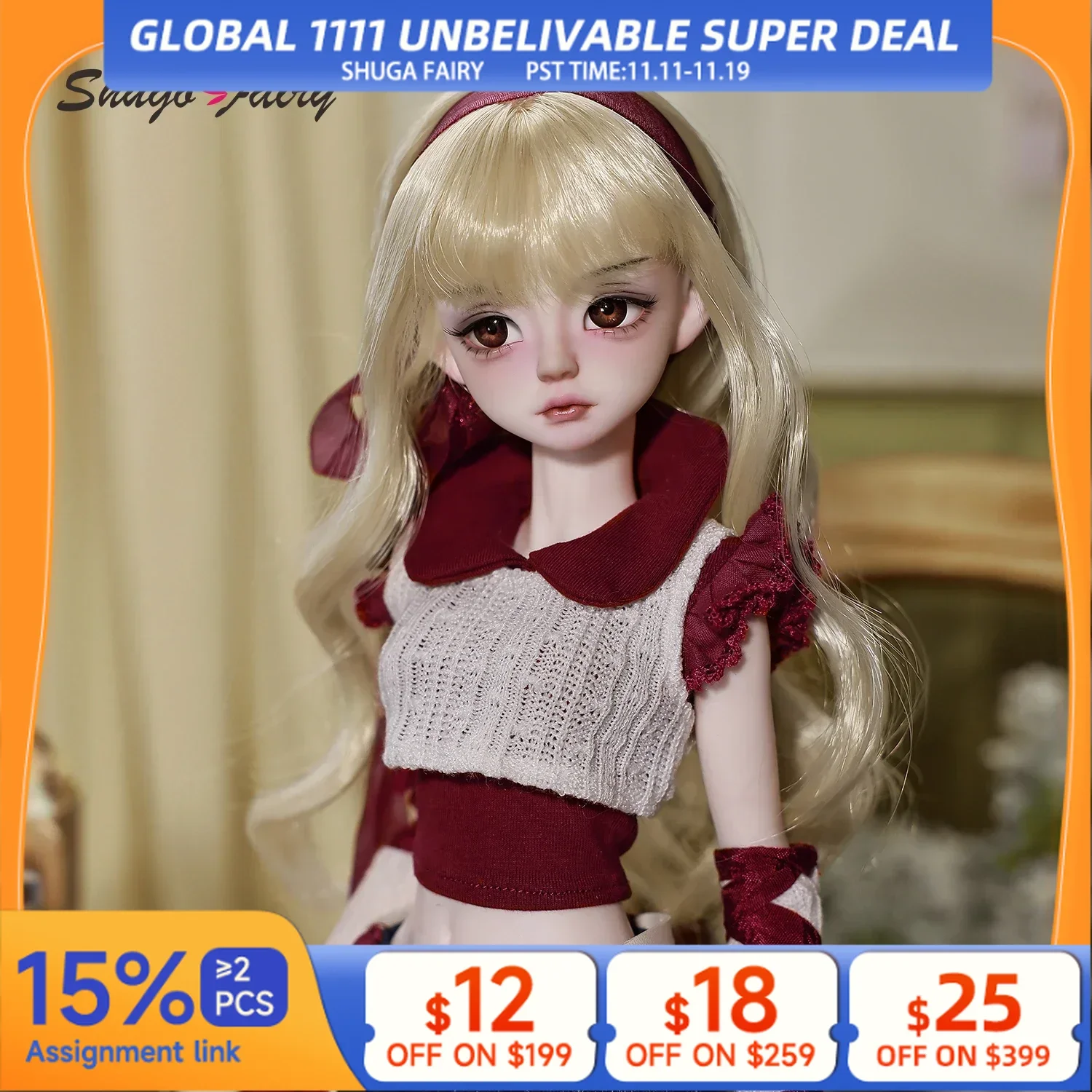 

Shugafairy Bjd Doll 1/4 Kikyou C Fullset Female Bariy Autumn Vintage Style Red Blue Contrasting Colors Ball Jointed Dolls