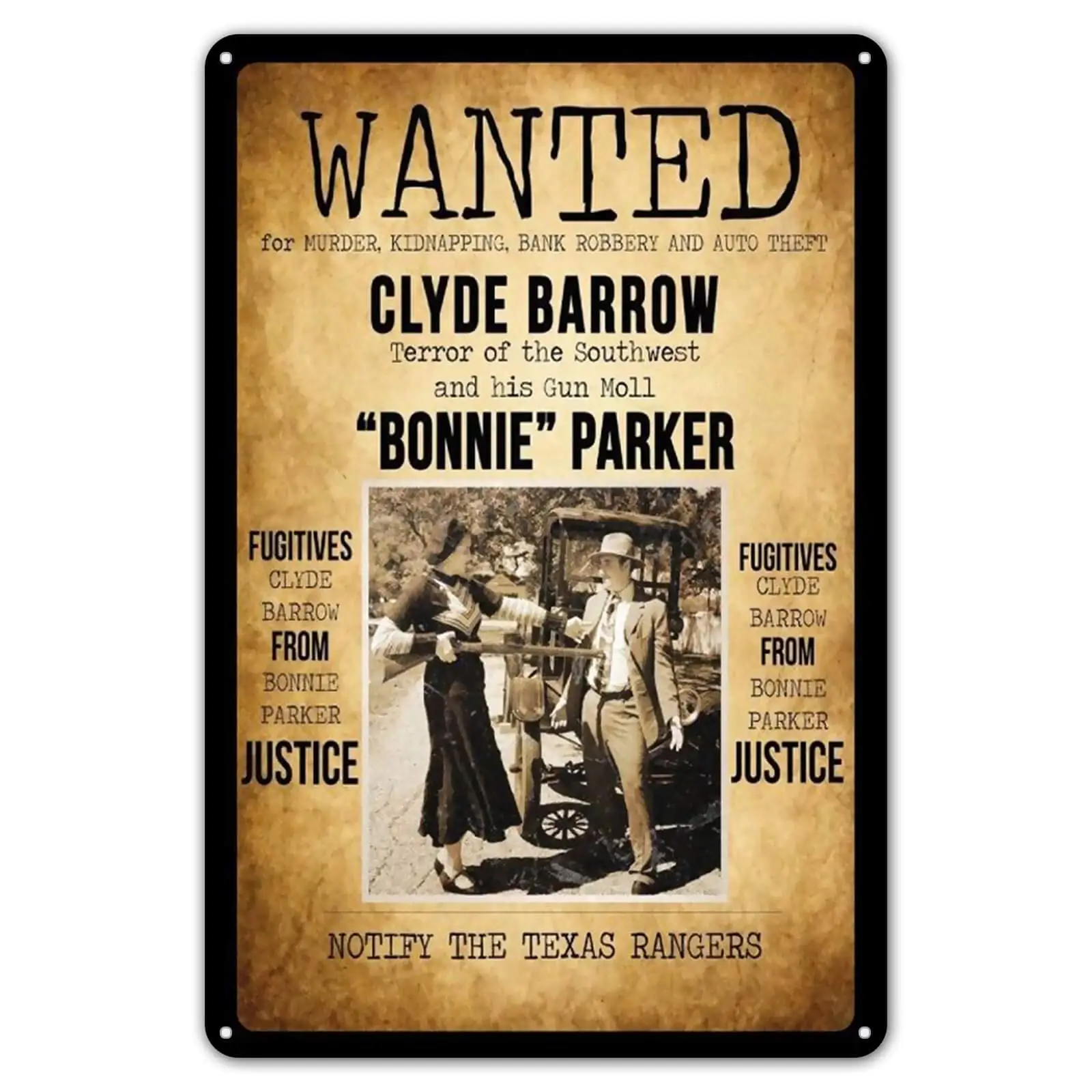 Wanted Bonnie & Clyde Motiv 2 Custom Metal Sign-Bar Cafe Restaurant Home Decor 8 x 12 inches