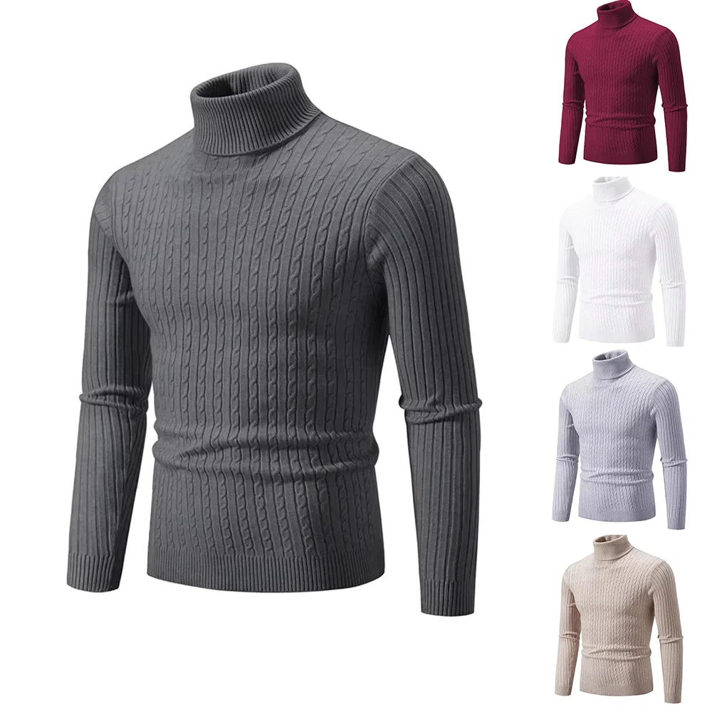 

Men's High Neck Warm Knit Sweater New Autumn and Winter Fashion Solid Color Slim Pullover Men's Sweater Men's Bottoming Tops