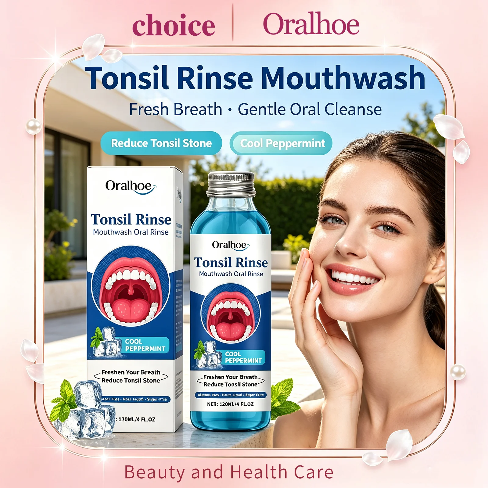Oralhoe Coconut Pulling Oil Mouthwash Peppermint Oral Fresh Reduce Mouth Odor Gentle Breath Fresh Oral Hygiene Clean Care Liquid