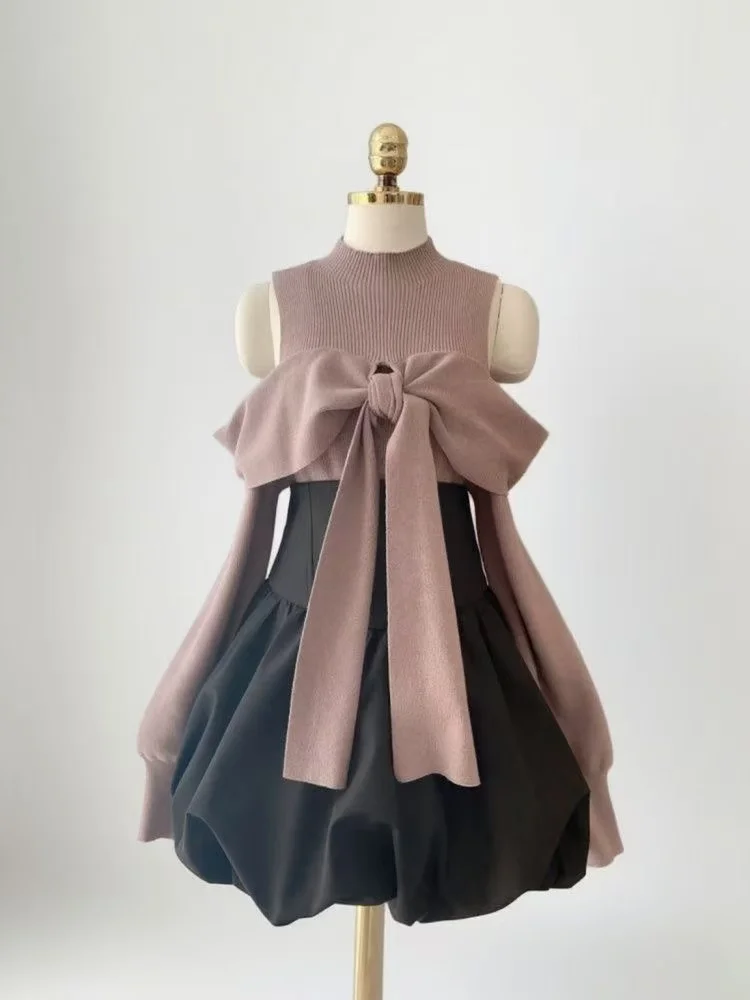 

Harajuku Sweet 2-х предметный комплект платья, повседневный однотонный тонкий вязаный свитер с высокой талией, черная юбка-бутон, Casua Lolita, японский костюм для женщин