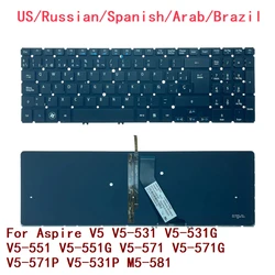 미국 RU SP AR BR 백라이트 키보드 Acer Aspire V5 V5-531 V5-531G V5-551 V5-551G V5-571 V5-571G V5-571P V5-531P M5-581