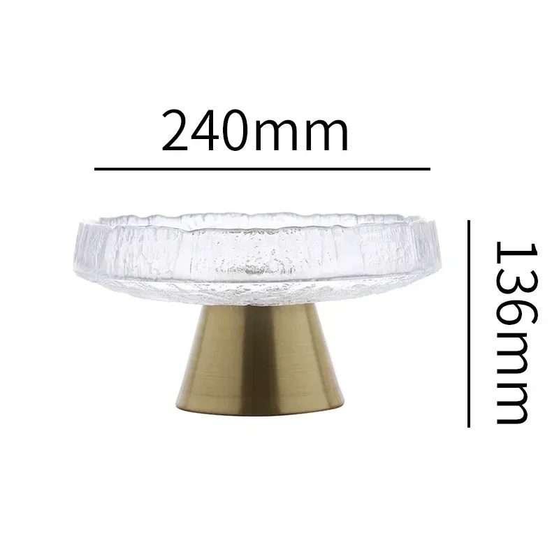 Family Kitchen Glass Fruit Plate, Living Room Dining Table, Snacks, Desserts, Gold High Foot Relief Glass Bowl, Home Decoration