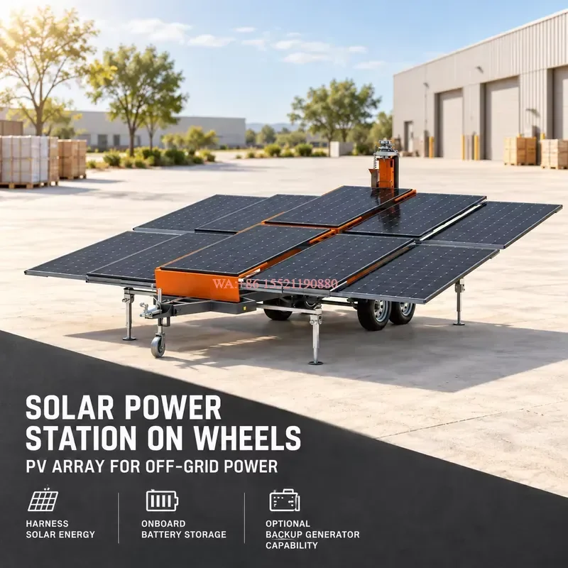 wmwmnu Mobile Solar Light Tower Trailer with 10 Panel PV Array MPPT Battery Storage for Remote Work Sites Mining