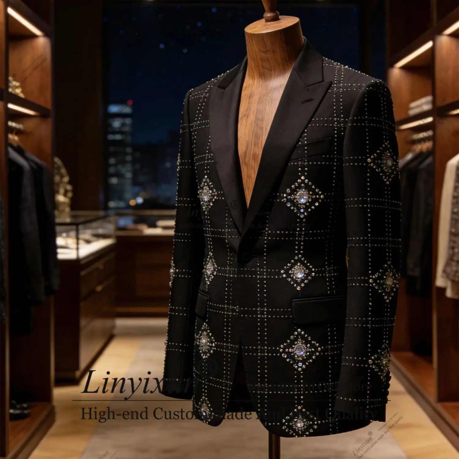 

Роскошные мужские костюмы с драгоценными камнями и кристаллами, остроконечные лацканы, смокинги для жениха, индивидуальные свадебные костюмы для мужчин, комплекты из 2 предметов, мужской пиджак для выпускного вечера