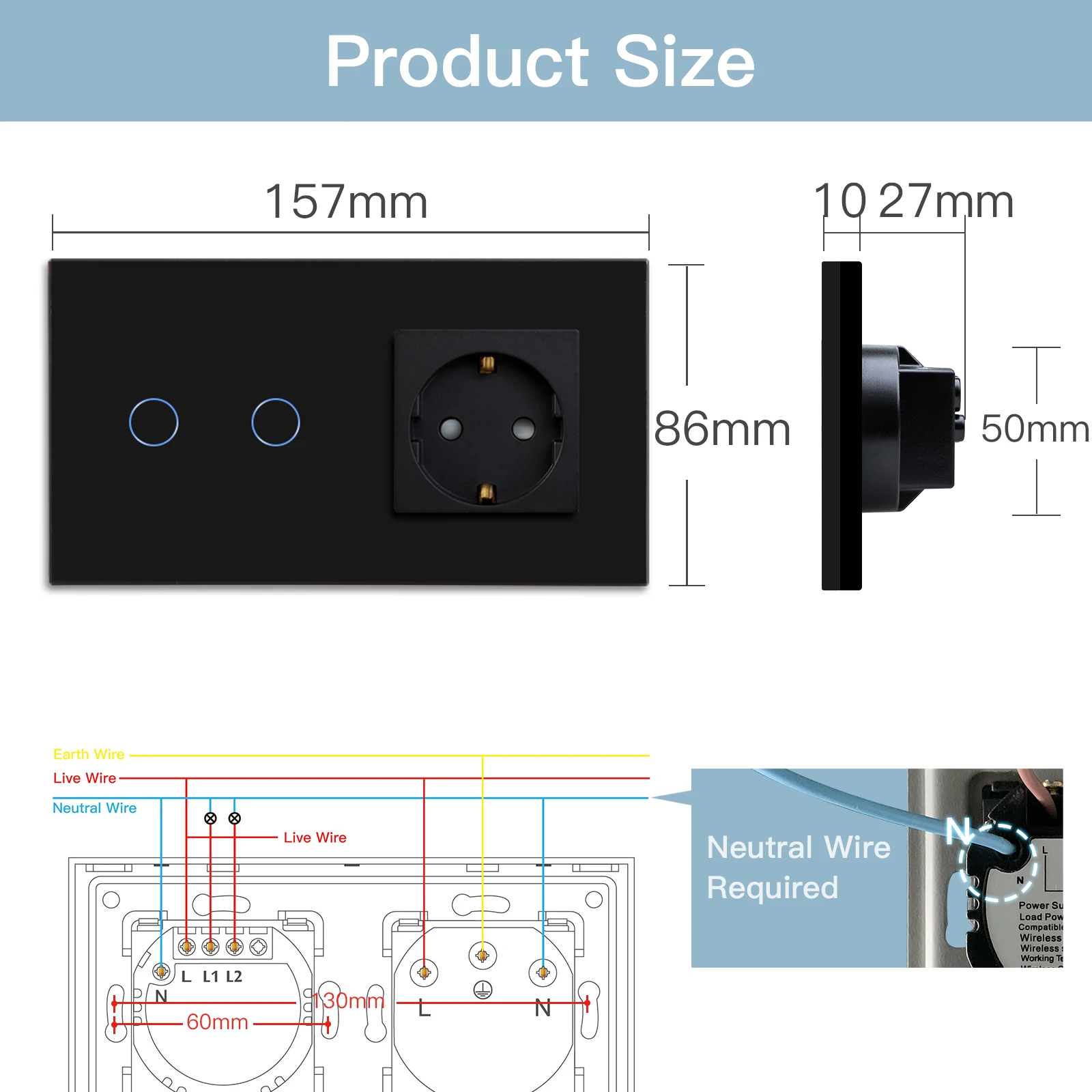 Interruttori tattili a parete Wifi BSEED con presa EU senza WIFI 1/2/3Gang 1/2/3 vie Smart Google Alexa Light switch controllo App