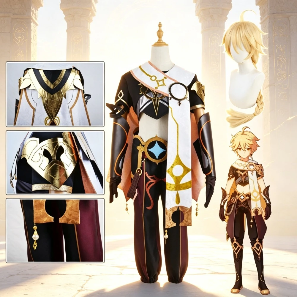 Genshin Impact Traveler Aether Full Set Cosplay Costume Game Male Protagonist Role-Play Outfit Cos Clothing for Comic-Con