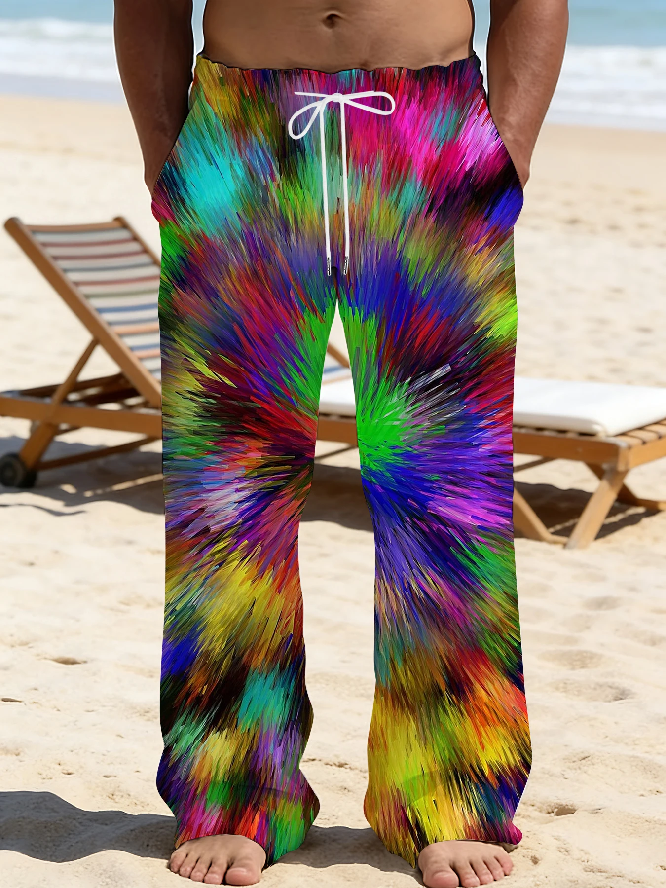 

Men's Printed Straight Leg Pants Abstract Art Design Drawstring Waist Loose Fit Summer Beach Casual Vacation Travel Trousers