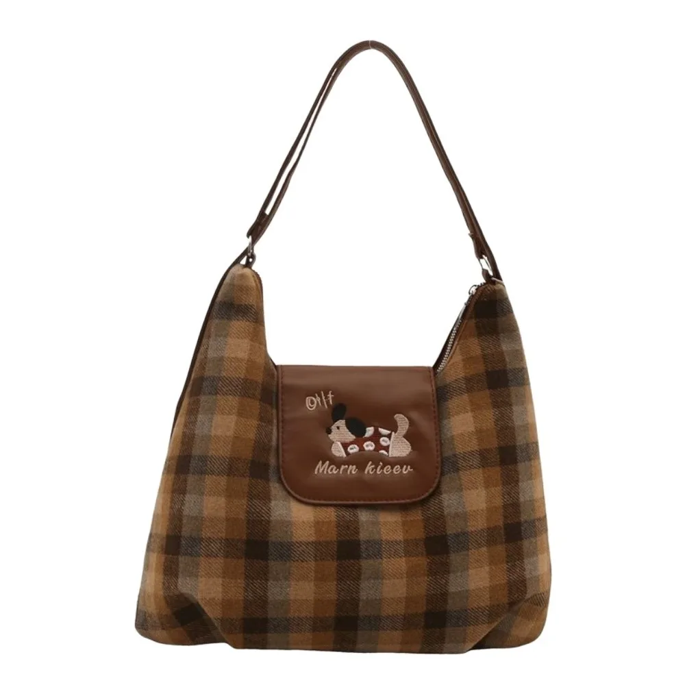 

Fashion Cat Puppy Backpack Korean Style Cartoon Grid Crossbody Bag Square Large Capacity Canvas Tote Bag Women