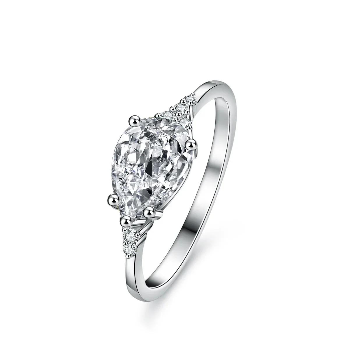 18K Gold Inlaid Women's Irregular Moissanite Ring 1.5 Carat Pear Shaped Water Droplet Shaped High Cold Wind PT950 Platinum Ring