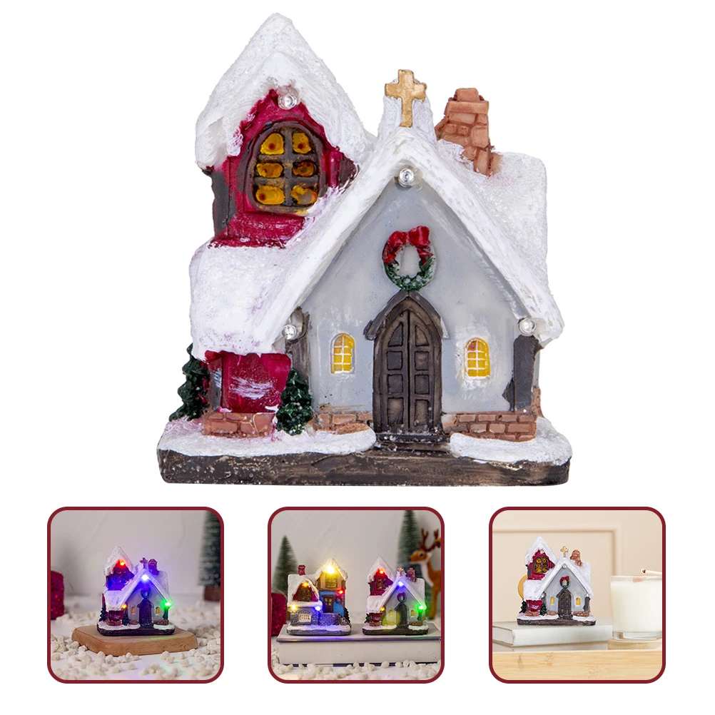 

Luminous Resin Hut Desktop Ornament Christmas Village Decorations House Lighted Ornaments with Lights Home
