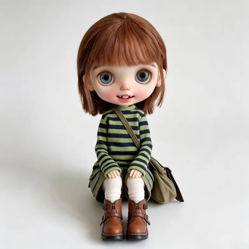 3pcs Set Green Blythe OB22 1/6 Scale Doll Clothes Set Cartoon Style Outfit for BJD Little Six Doll Accessories