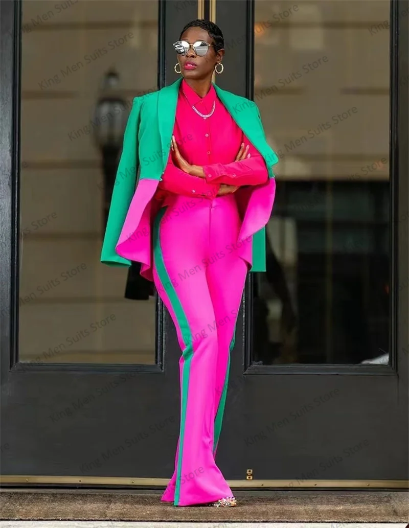 Green Pink Women Pants Suits Blazer Sets 2 Pieces Coat+Trousers Custom Made Jacket Office Lady Cotton Prom Wedding Tuxedos