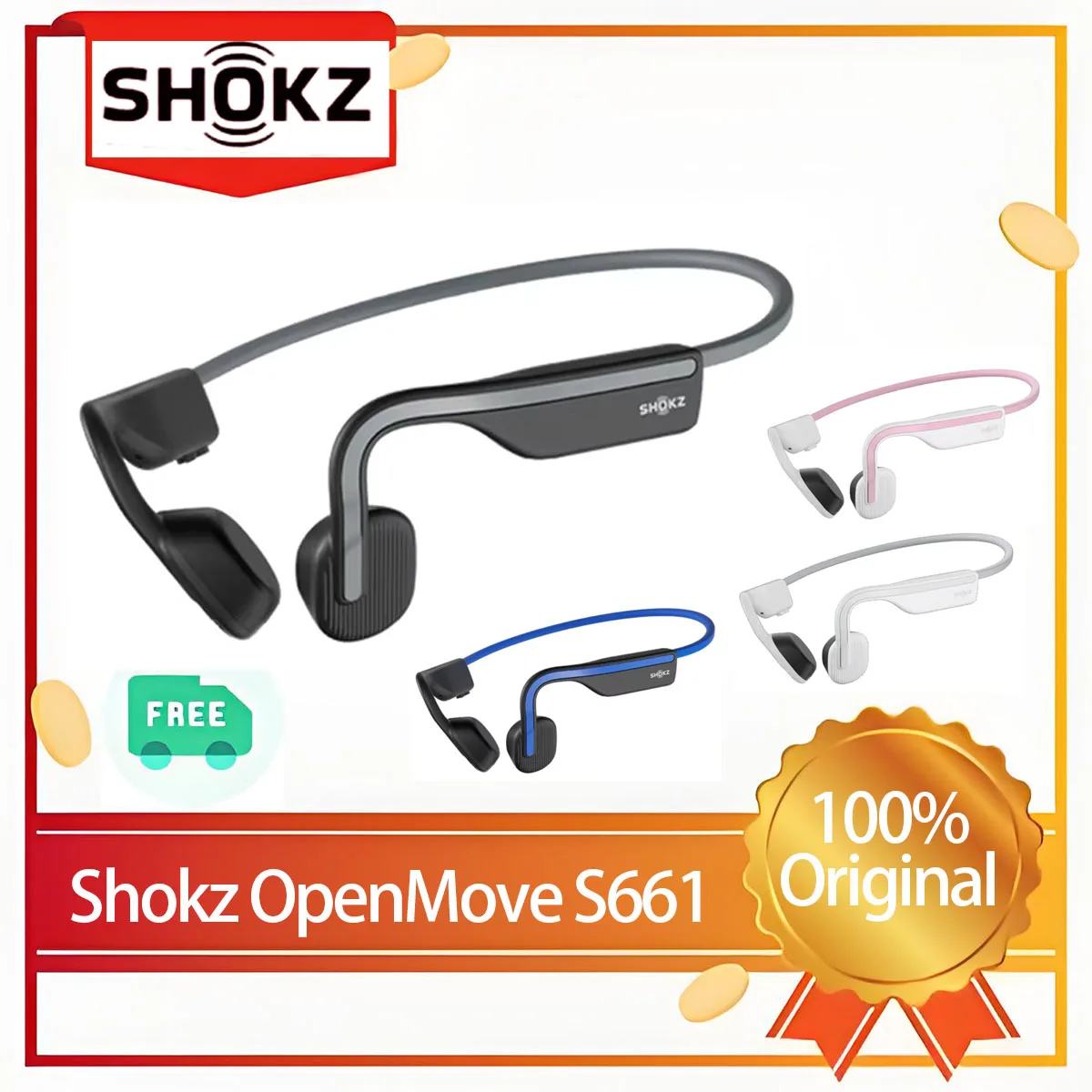 Original SHOKZ OpenMove S661 Bone Conduction Bluetooth Earphone Typc C IP55 Water-Resistant Wireless Sport Earbuds Open-Ear