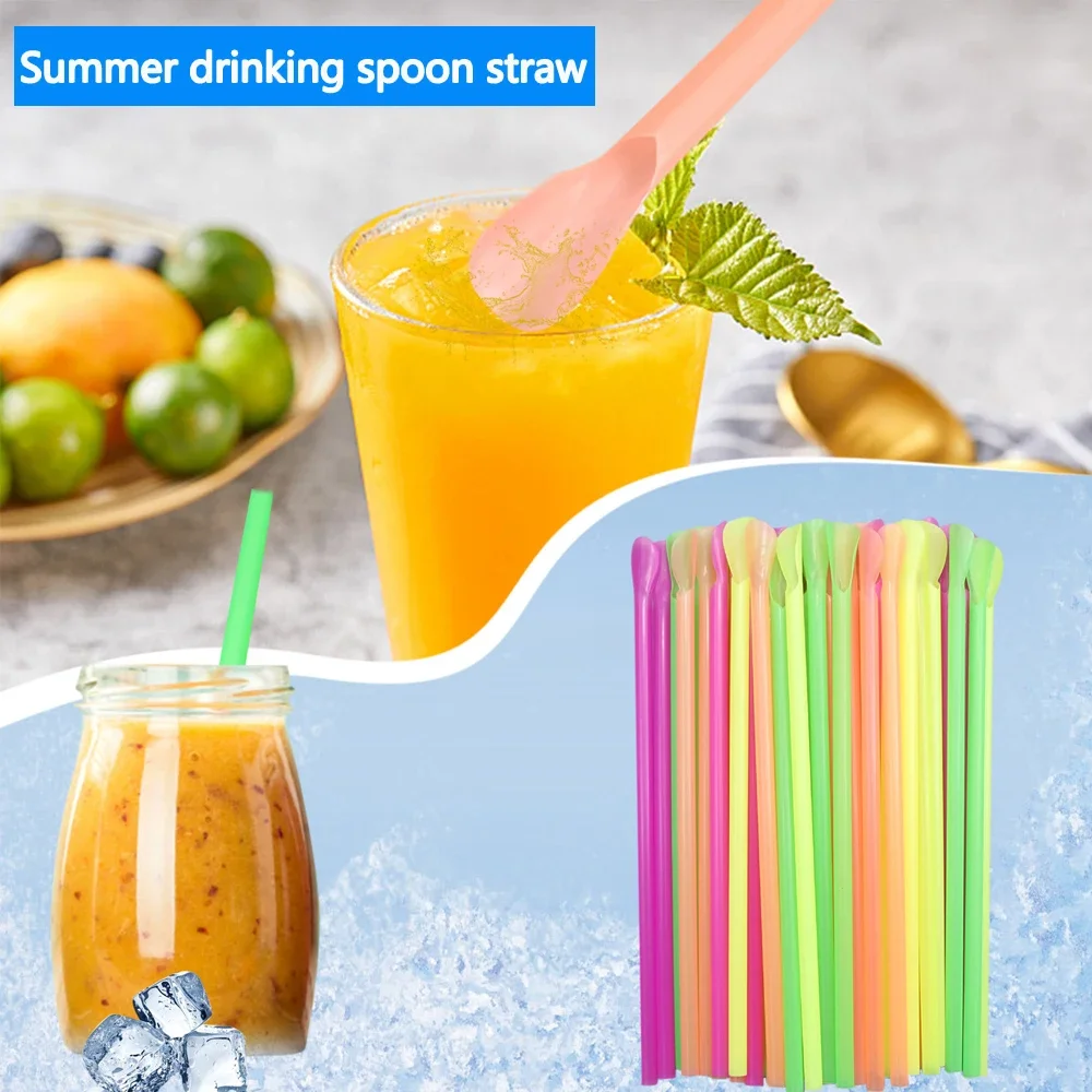 50-2000Pc Snow Cone Straws Spoon Drinking Straw Color Milkshake Shaved Ice Spoon Straw Beverage for Bar Birthday Party Wholesale