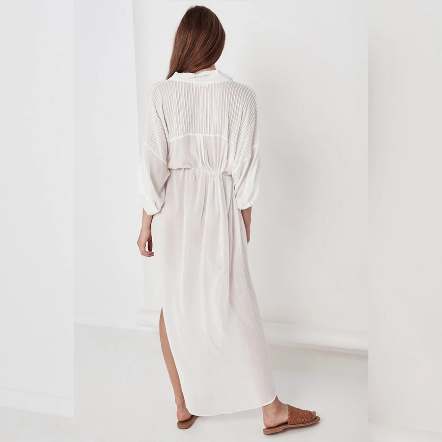 파라 프라이아 뉴 코튼 롱 슬리브 셔츠 2025 수영복 커버 롱 드레스 섹시 비치 폴카 맥시 비치 드레스 여성 비키니 비치웨어